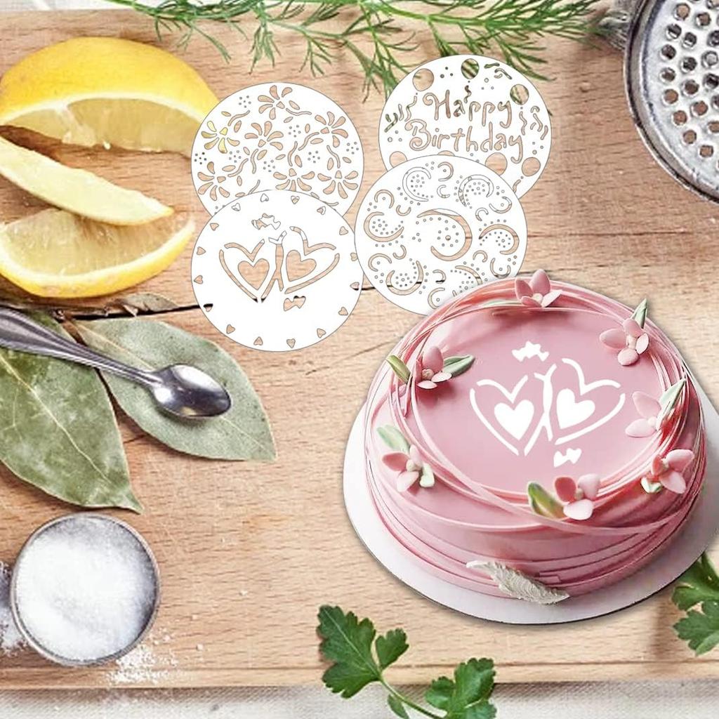 iSuperb 4 Pieces Cake Top Stencils Cookie/Cake Decorating Painting Templates Baking Tool for Cupcake Wedding Cake Fondant Impression, Wedding