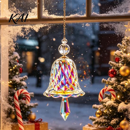 Outdoor Garden Decor Decorations Faux Crystal Bell Suncatcher, Glass Prism Wind Chime Hanging Ornament, Clear Indoor Home Christmas Tree Rainbow Maker