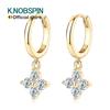 KNOBSPIN 3mm Moissanite Hoop Earrings S925 Silver Clover Trendy Elegant Wedding Party Eardrop Jewelry Gifts for Women