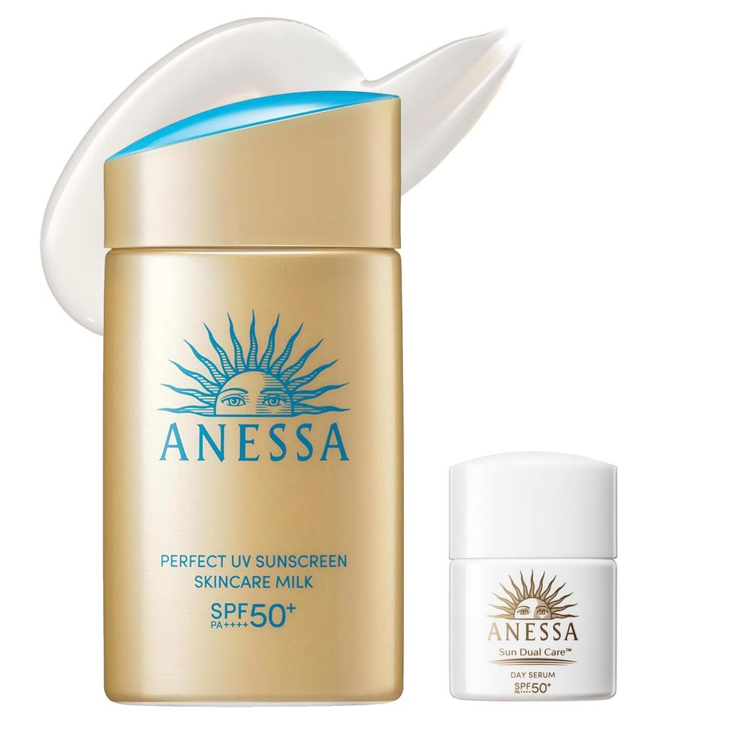 ANESSA Perfect UV Skin Care Milk NA 60mL [2024 Model] SPF50+ PA++++ with Small Day Serum N Sunscreen, Face & Body Makeup Base, Waterproof