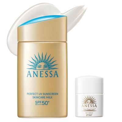 ANESSA Perfect UV Skin Care Milk NA 60mL with Small Day Serum N Face Body Makeup Waterproof [2024 Model] SPF50+ PA++++ Sunscreen, & Base,