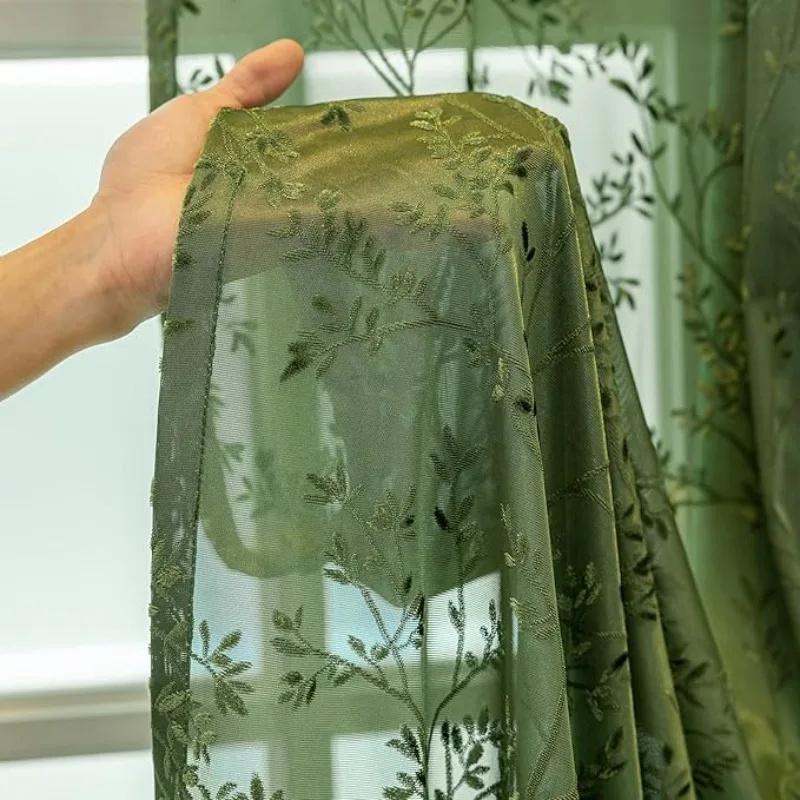 1pc Branch Embroidery Sheer Curtain 1PC Vintage Design with Grommet Hanging for Living Room Bedroom Balcony Kitchen Ready Made