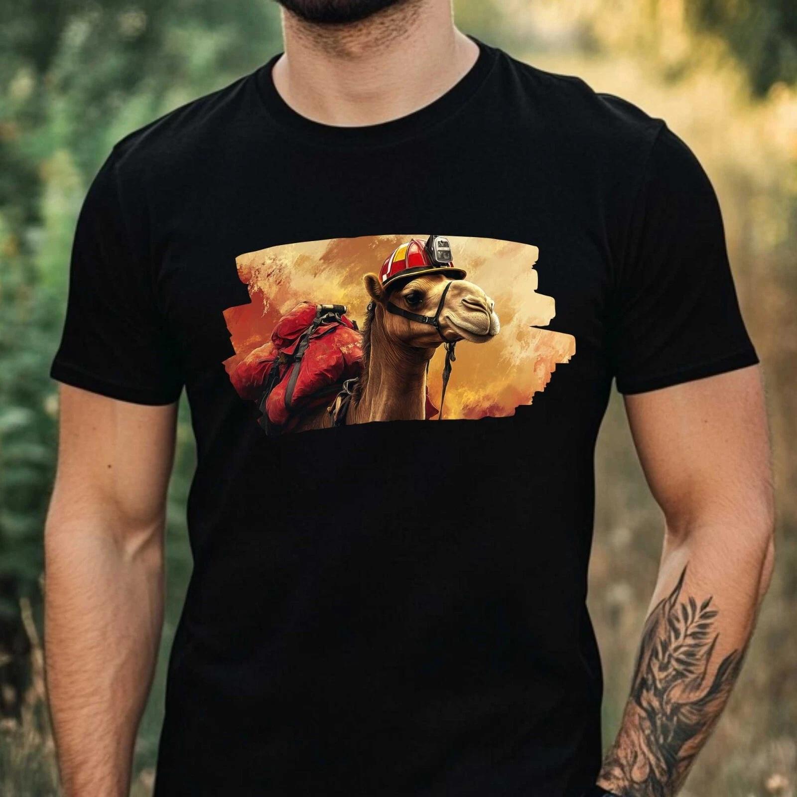 T-Shirt Herren Kamel als Feuerwehrmann Motiv Baumwolle Größe XS bis 5XL XXXXL