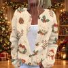 Women's Christmas Print Long Sleeve Knit Cardigan with Buttons for Holiday