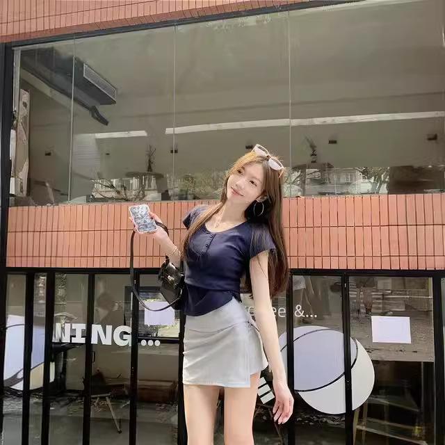 Simple solid color A-shaped skirt slim-fitting summer high-waisted hip skirt skirt skirt