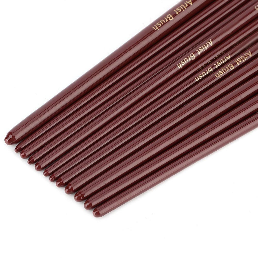 12PCS Round & Flat Head Paint Brush Set Wine Red Polished Handle Soft Nylon Fiber Watercolor Brushes Reinforced Connection