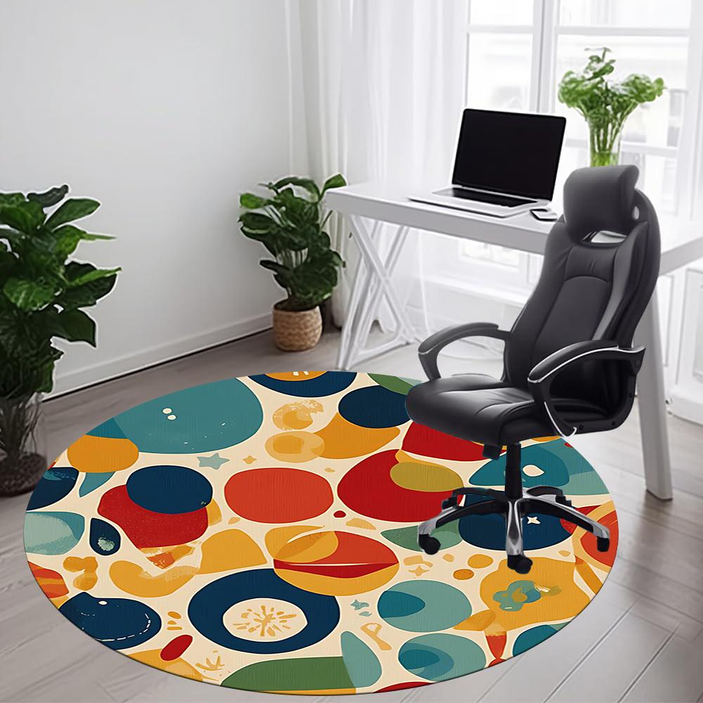 1 Stück Abstrakte bunte Formen Büro Runder Teppich, Matte Geeignet für Büro, Unter Bürostühlen Schlafzimmer Wohnzimmer Heimdekoration, Raumdeko