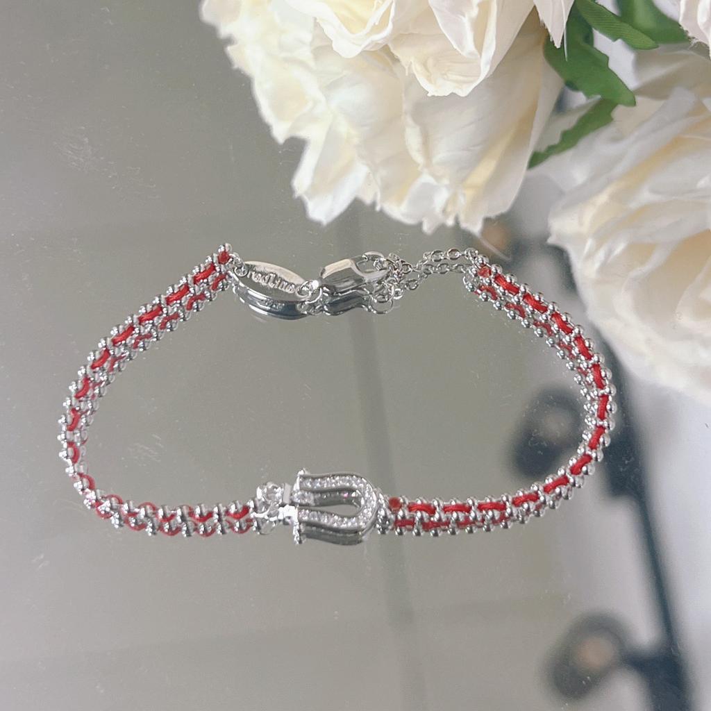 2026 Red Rope Plated 18k Rose Gold Horseshoe Buckle Bracelet Natal Year Horse Year Transfer Diamond-encrusted Woven Couple Hand Rope
