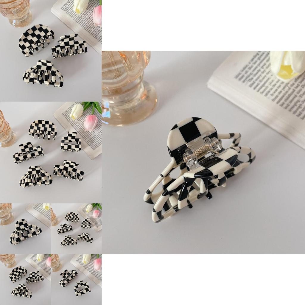 Stijlvolle Zwart-Wit Geruite Geometrische Haarklem voor Dames