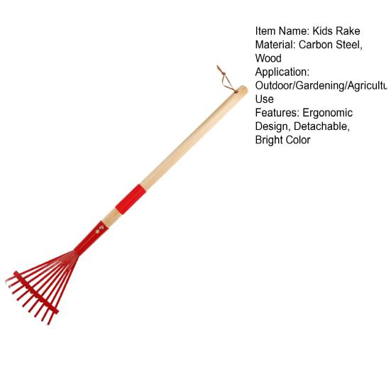 Kids Rake with Hardwood Handle Vibrant Color Head Lightweight Child Size Garden Lawn Rake for Leaves
