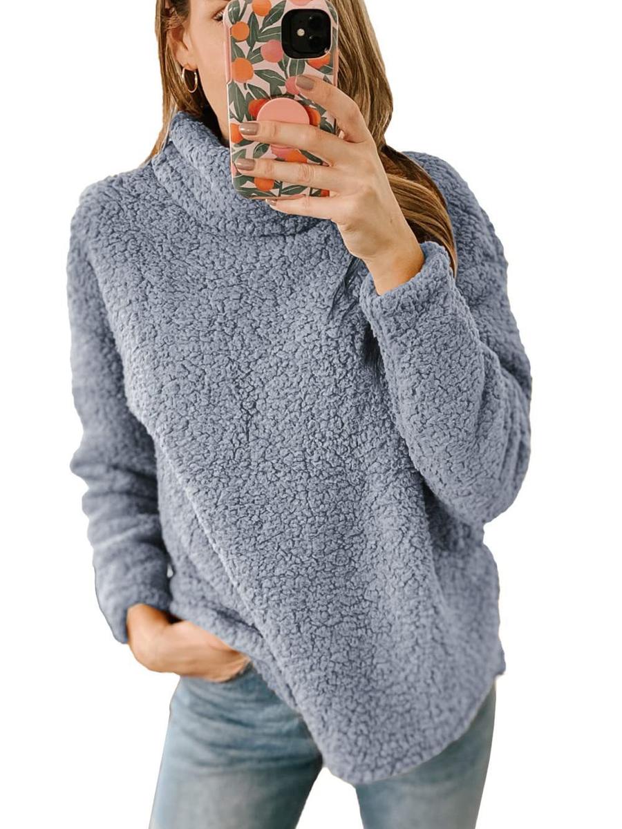 

Осень Зима Женский Флис Высокий Воротник Однотонная Толстовка Плюшевый Топ Женская Повседневная Мода S серый