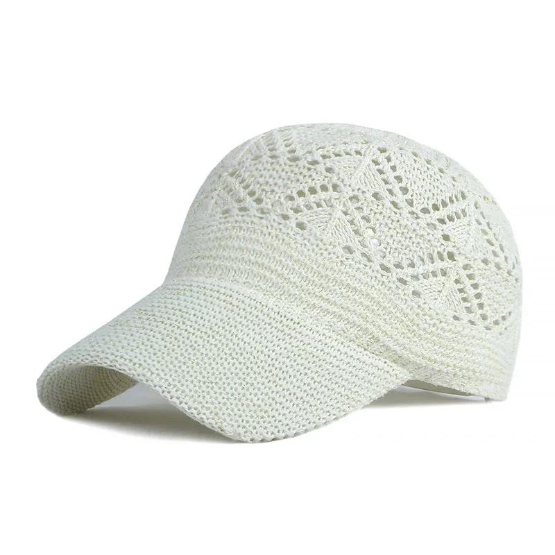 Sommer Damen Hohl Baseballkappe Atmungsaktive Strickmützen Urlaubs-Netzmützen Verstellbare Kappe Sonnenhut Gorras One Size white