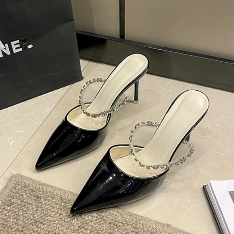 

Босоножки Летние Женские Классические Тонкий Каблук Модные Девичьи Туфли-лодочки со стразами Задний ремешок Женская Обувь 40