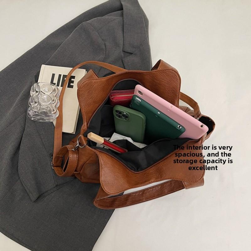 Women Retro Soft Leather Tote Bag Large Capacity Shoulder Handbag Vintage Multi-Pocket Work Shopping Crossdbody Bags