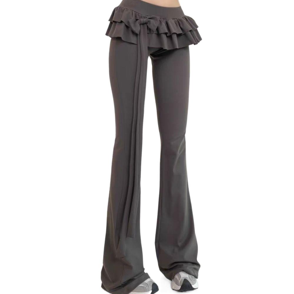 Low Waist Apron Skirt Flared Pants Ice Silk Bell-bottom Trousers Casual Pants for Women Ladies