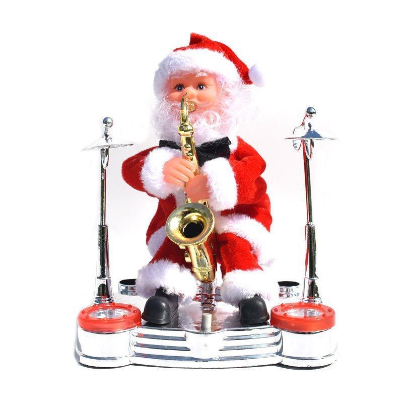 Electric Musical Reindeer Pull Cart Santa Figurine Christmas Decoration Table Decor Toy For Kids Holiday Stocking Stuffer Gift