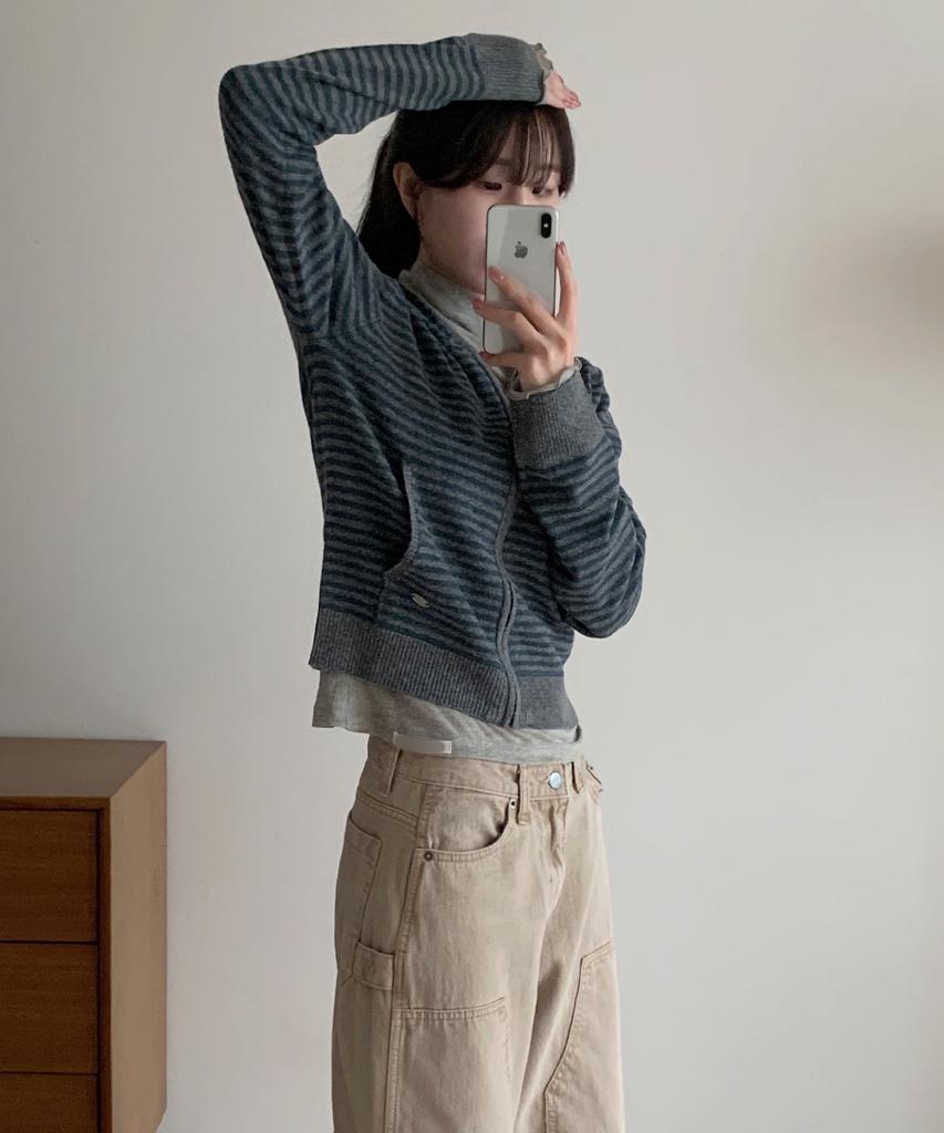 CGP (Women) Striped Knit Zip-Up_Charcoal
