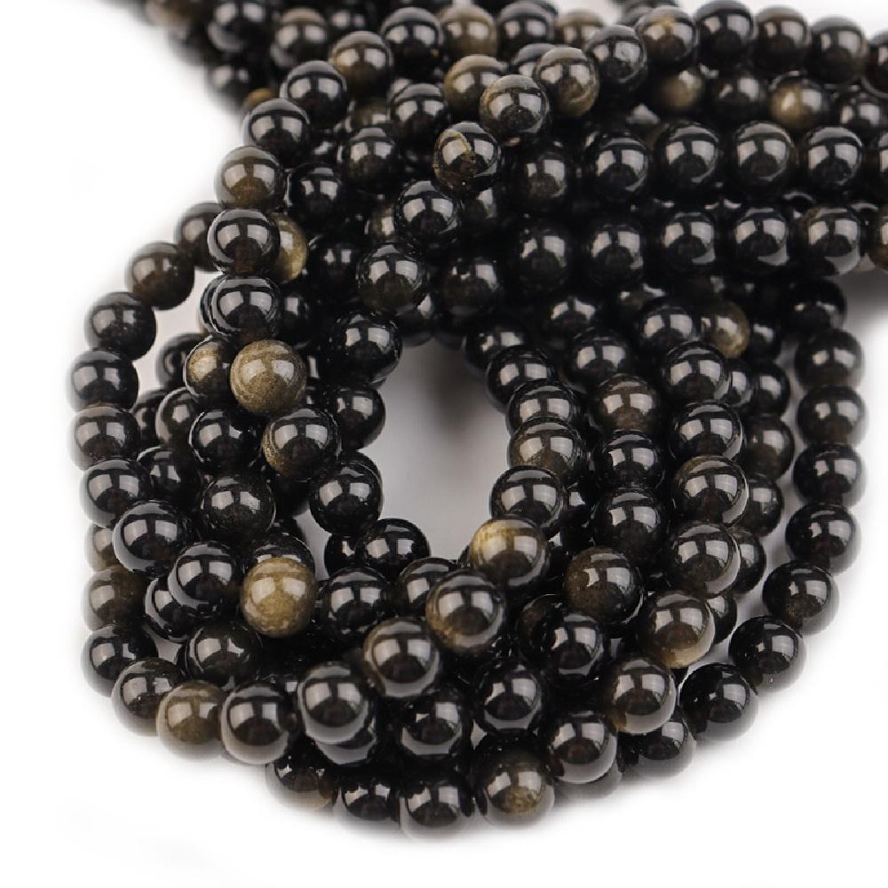 Golden Obsidian Stone Natural Round Beads 15"Strand Smooth Loose Spacer Beads 4/6/8/10/12mm for Jewelry Making DIY Bracelets Accessories