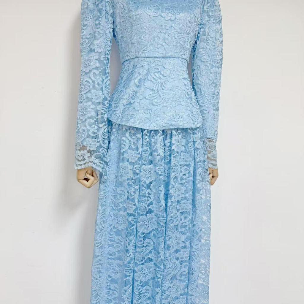 Elegant Lace Top & Waist-Cinching Long Skirt Set: Spring 2026 Collection