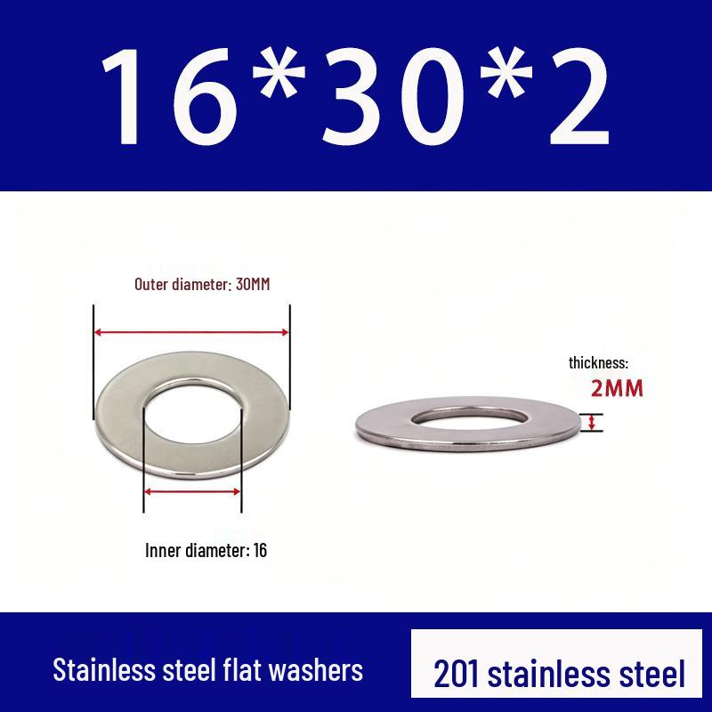 201 Stainless Steel Rust-proof Flat Washer - National Standard Hardware Fasteners with Complete Specifications, In Stock.