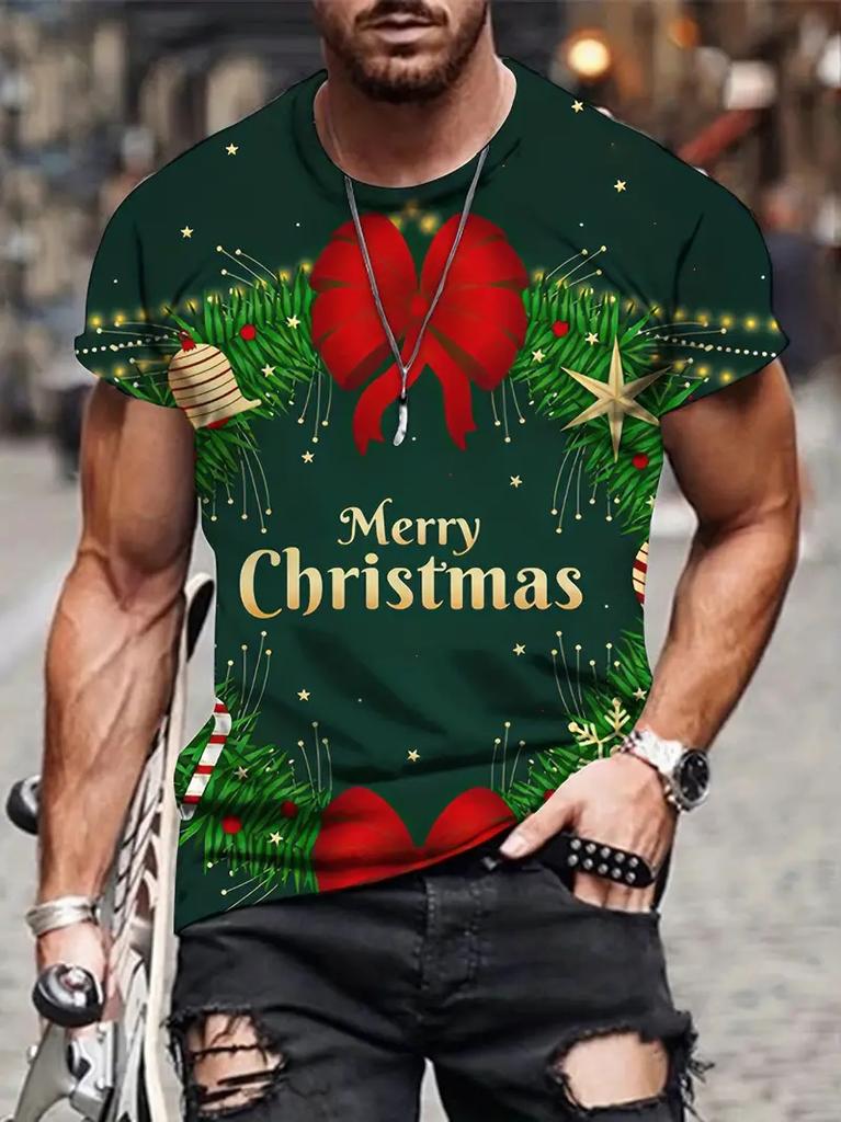 Christmas Mens T-Shirt Summer Funny Santa Claus Print Men's Clothes O-Neck Men's Short Sleeve T-Shirts Loose Vintage Y2k Clothes