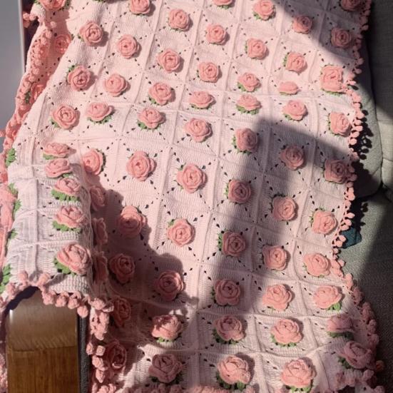 Yousheng DIY Crochet Rose Flower Blanket Kit Handmade Yarn Knitting Floral Throw Blanket Mother's Day Valentines Day Birthday Women Beginner Gift