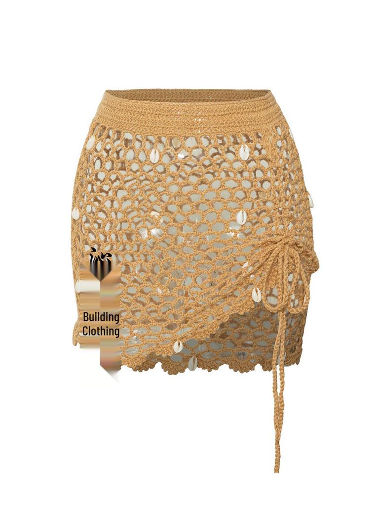 Europäisch-Amerikanischer Häkel-Strandrock: Gehäkeltes Muschel-Design, Bikini-ready, Handgehäkelt.