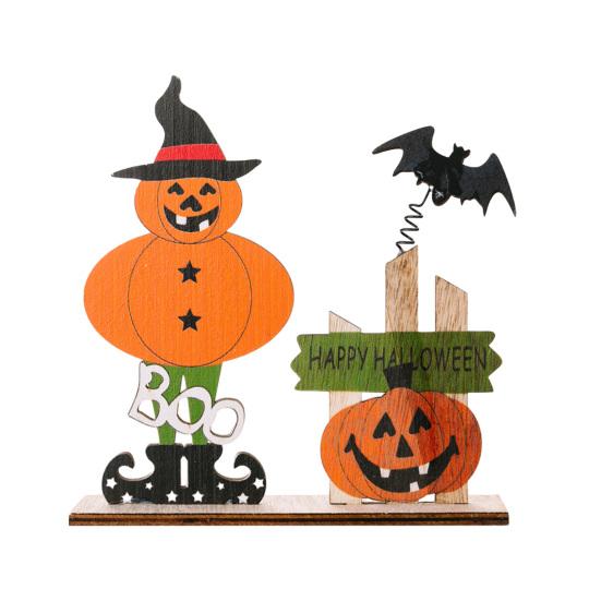 Halloween Wooden Table Sign Spooky Skeleton Pumpkin Bat Ghost Centerpiece A