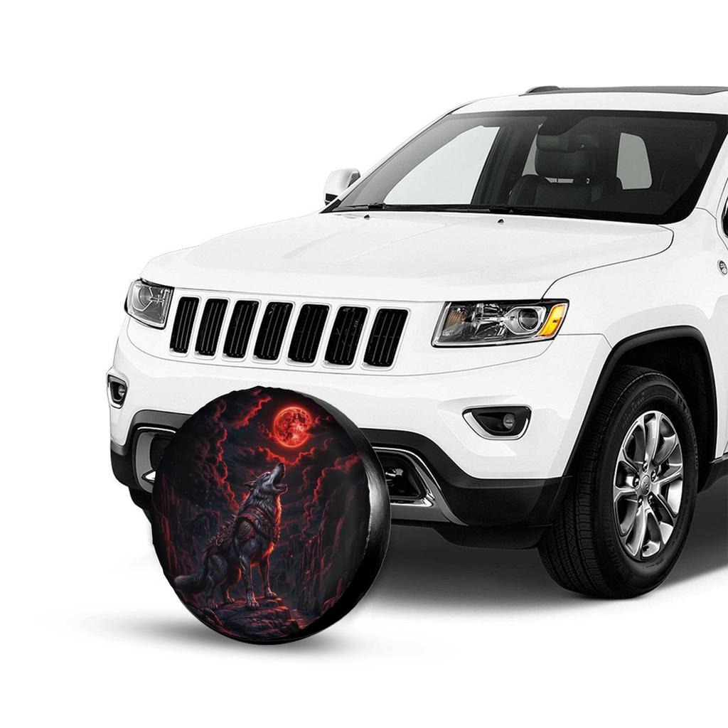 1pc Red Moon Armored Wolf Car Spare Tire Protection Cover, Suitable For 14 Inch, 15 Inch, 16 Inch, And 17 Inch Tires, Suitable F