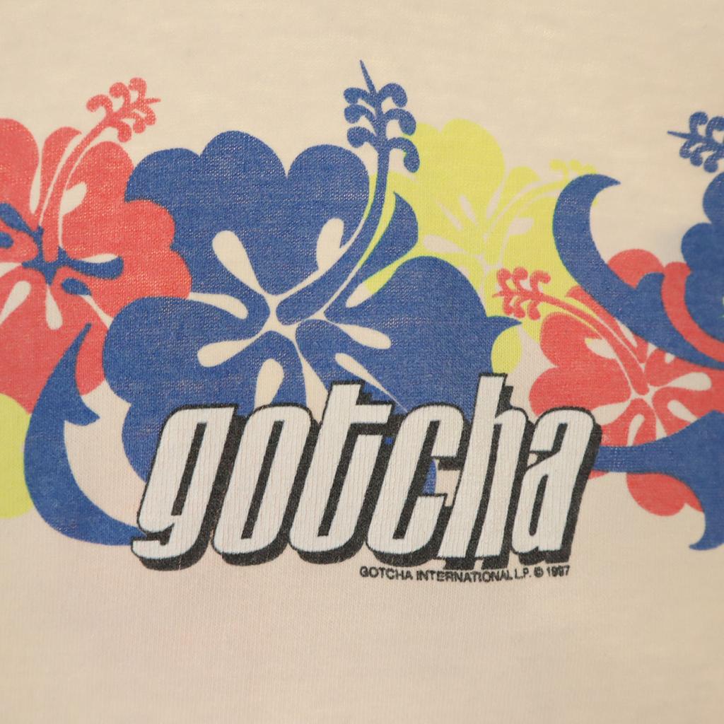 GOTCHA 90s Old Floral print Short sleeve T-shirt L Ivory Men's Used
