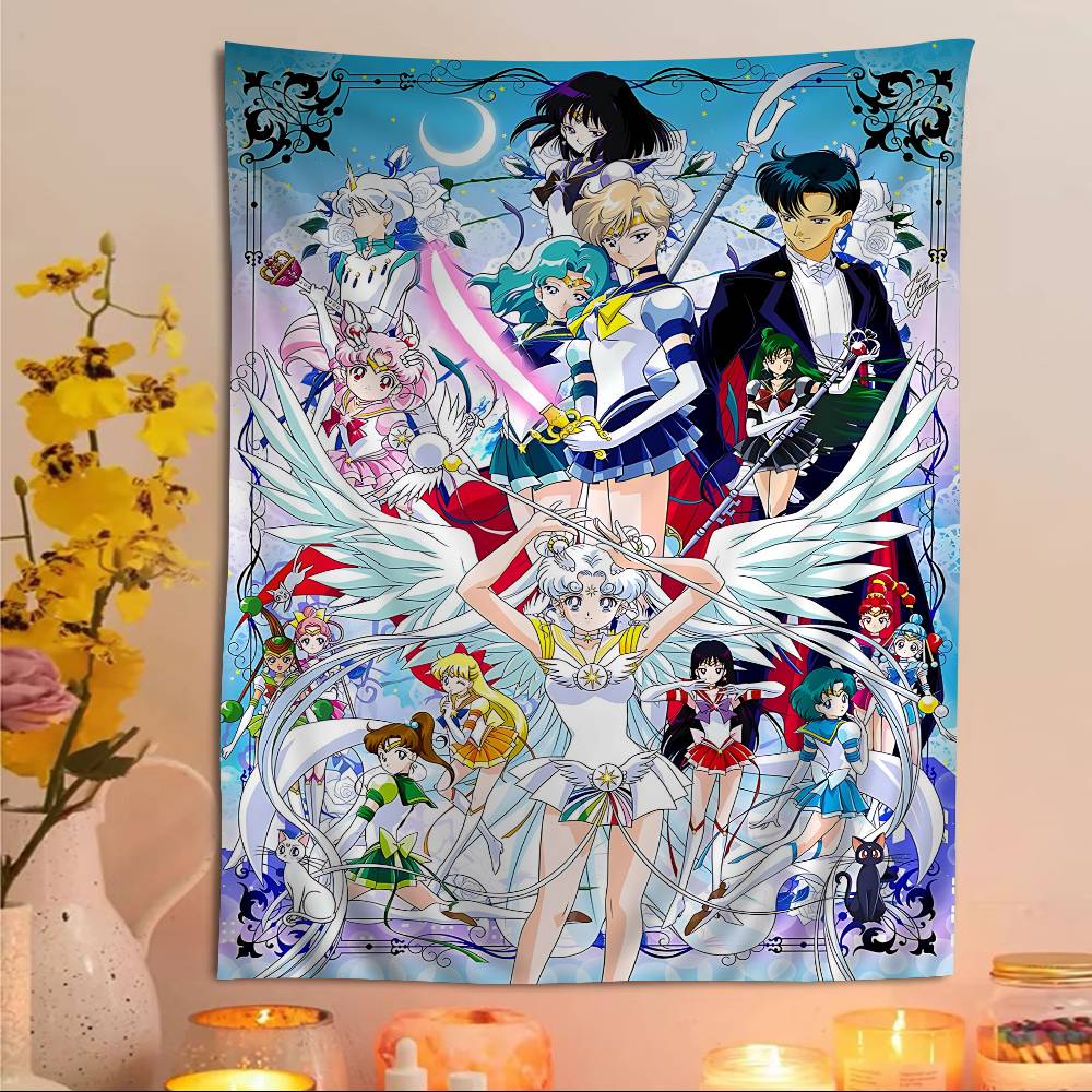 Anime S-Sailor Lovely M-Moon Tapestry Art Printing Japanese Wall Tapestry Anime Wall Hanging Home Decor