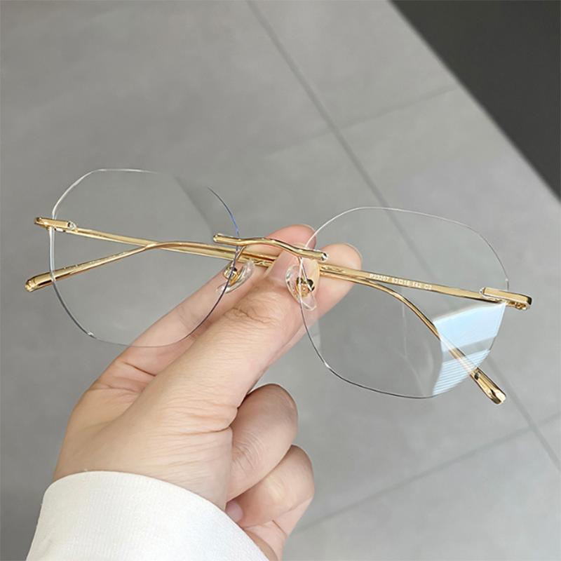 Metal Rimless Glasses Frame Women Prescription Anti-blue light Myopia Optical polygon Eyewear 0 -0.5 -1.0 -1.5 To -5.0