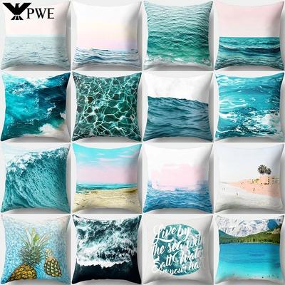 Sea Waves Beach Pillowcase Office Cushion Creative Home Car Sofa Lumbar Cushion Cover Sea View Decor Pillow Case 45X45Cm