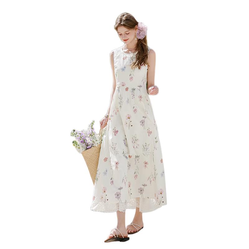 

Xiangying 2026 Summer Floral Sleeveless Cotton Midi Dress M