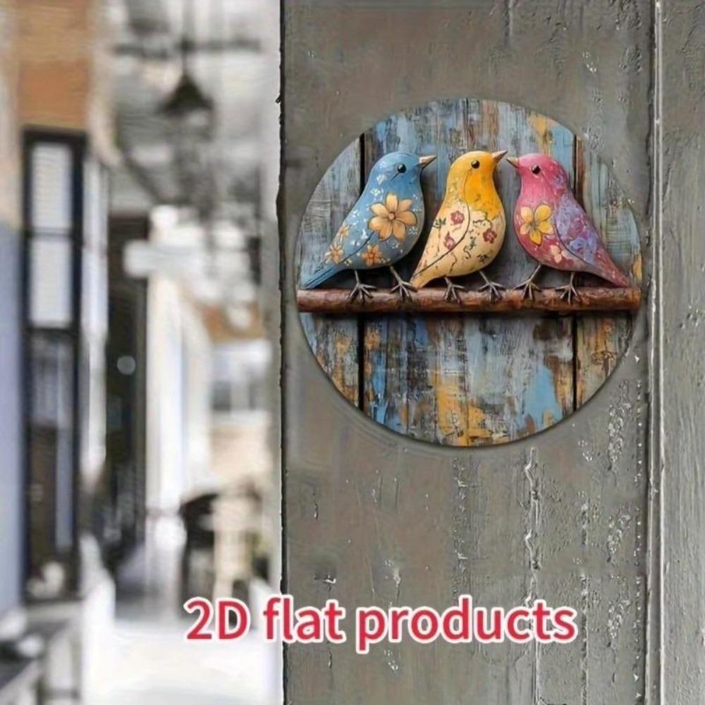 Vintage Birds Floral Wreath Round Aluminum Metal Wall Art Decor 8x8 Inch