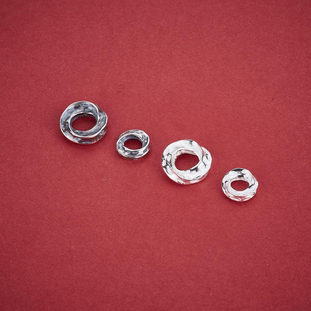 S925 Sterling Silver Hammered Twisted Spacer Ring Beads for DIY Jewelry Crafting.