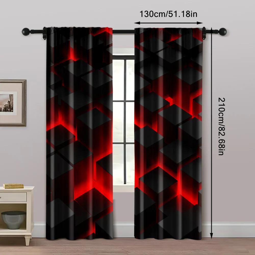 2pc, Window Treatment Curtains Abstract Red & Black Gradient Blackout Polyester Festive Wall Decor Suitable for Indoor Use