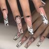 24Pcs Medium Coffin Press On Nails French Tips With Fairy Flower Charms