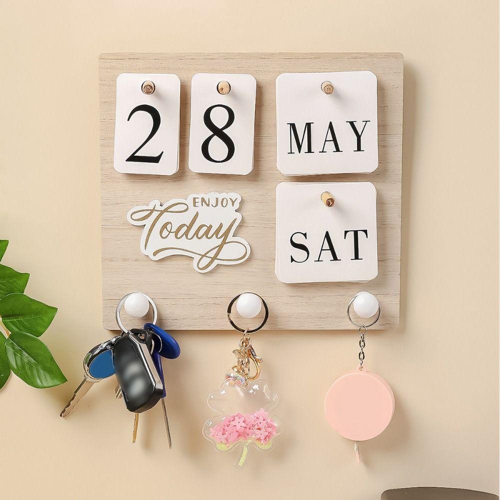 

Wall-mounted Eternal Desktop Calendar Adjustable DIY Calendar with Hooks Student Dormitory бежевий