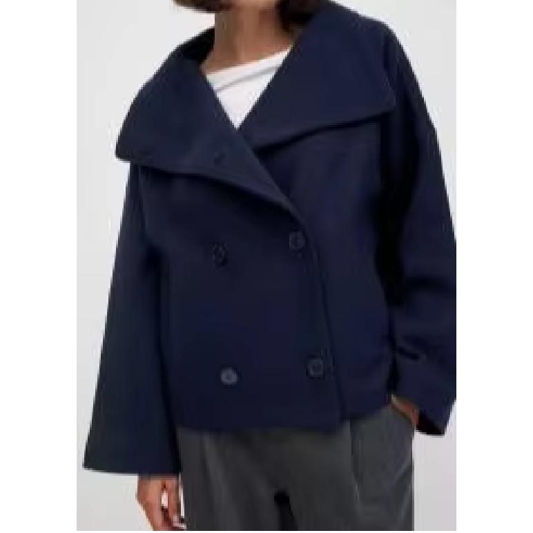 Solid High Neck Double Button Topcoat Dropped Shoulder Loose 2026 Autumn Short Elegant Jacket Women Urban Casual Lady Outerwear