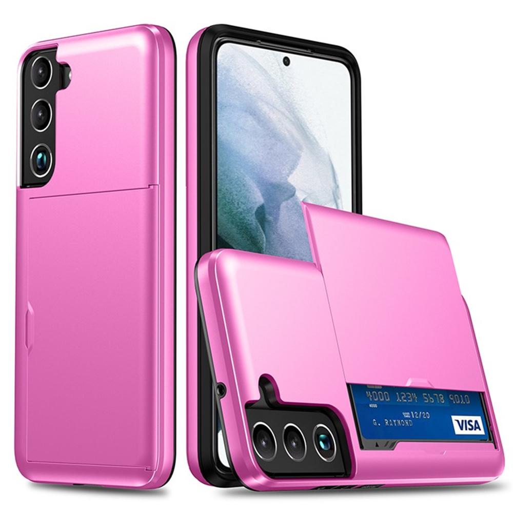 AMORUS For Samsung Galaxy S22 5G Case with Sliding Card Holder PC TPU Phone Back Cover