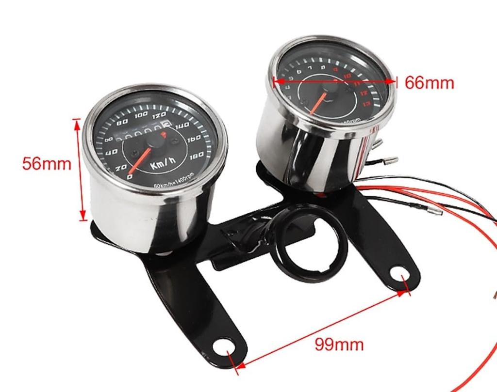 Honda Monkey/Gorilla Electric Tachometer and Mechanical Speedometer Set, 12V, 60mm, with Brackets, Universal Honda Motorcycle Parts, Aftermarket