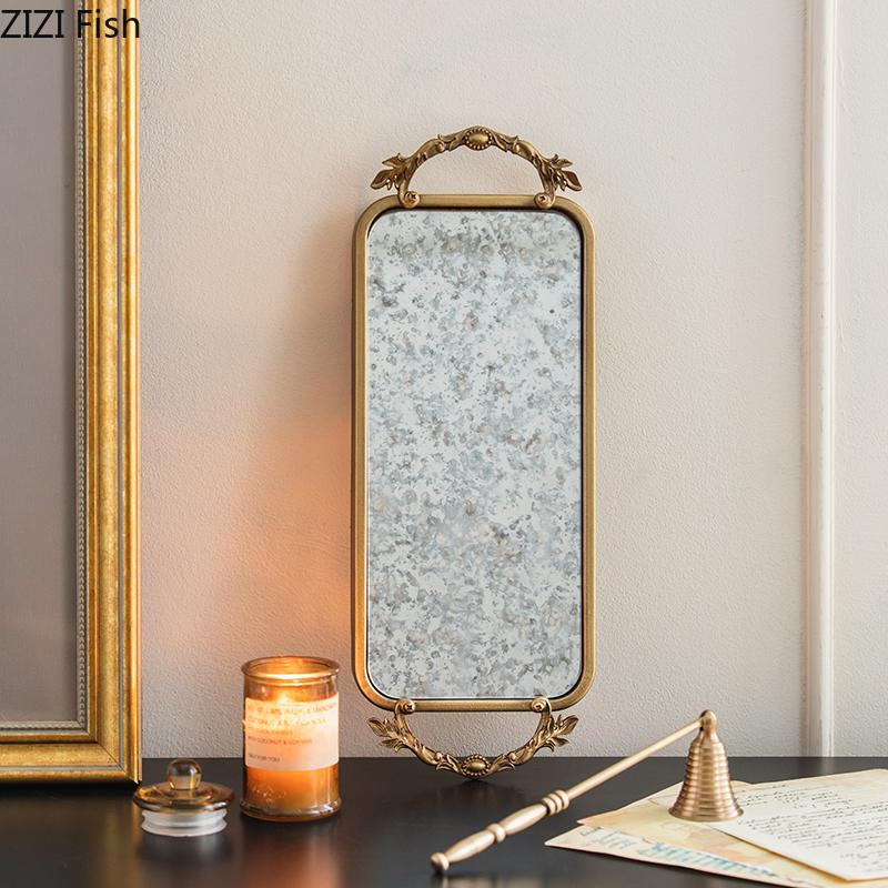Golden Mirror Glass Tray Decorative Branch Storage Trays Dressing Table Jewelry Necklace Display Plate Cosmetics Organizer