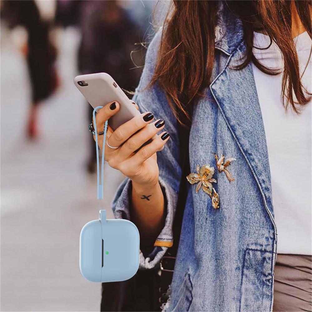 For AirPods 4 Earphone Silicone Case Set with Anti-Lost Keychain, Strap, Ear Tips, Cleaning Pen