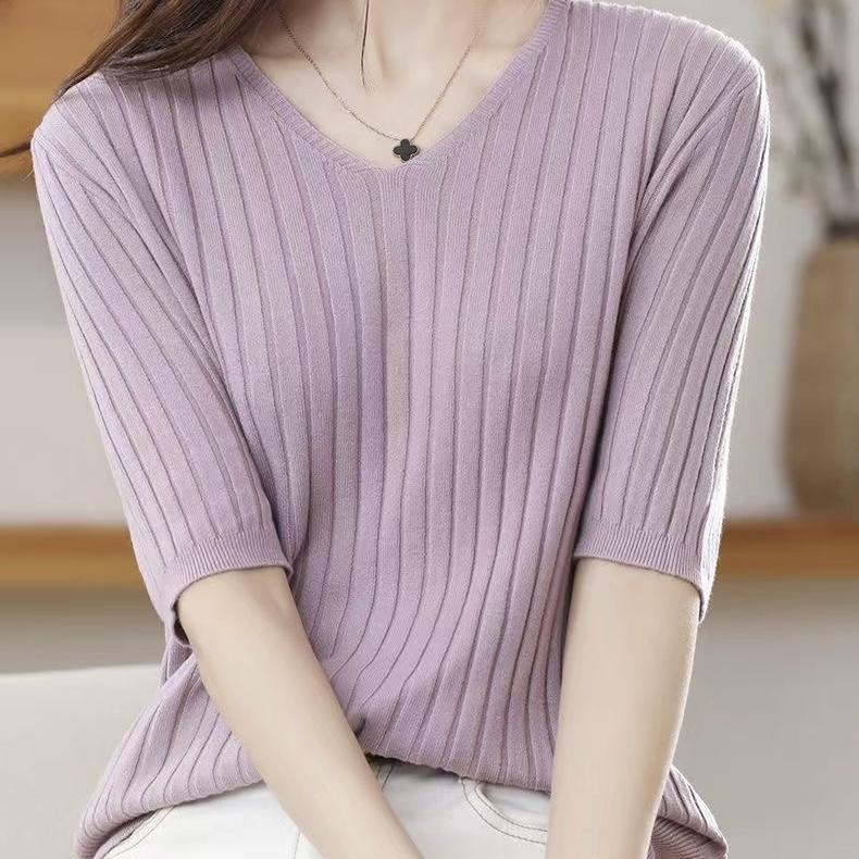 Summer Short Sleeve Sweater Women's Half Turtleneck Short Loose Half Sleeve T-Shirt Versatile Knitted Bottoming Shirt
