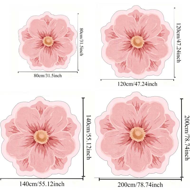 Pink Camellia Plush Carpet Soft Sofa Living Room Bedside Home Decorative Rug Fluffy Carpet for Living Space Decoration