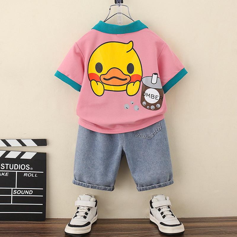 Adorable Little Yellow Duck Boys Summer Outfit Stylish Polo Short Sleeve Set For Kids