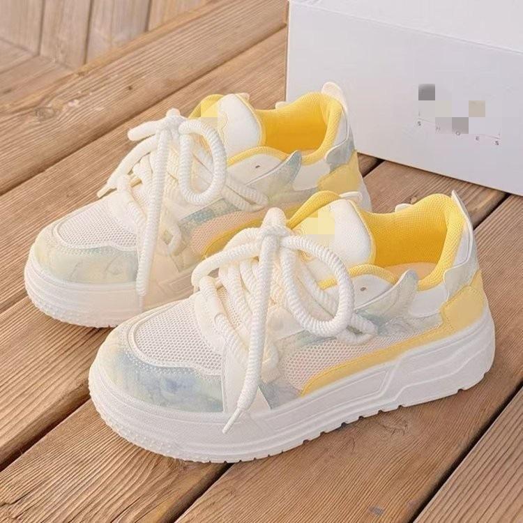 Mesh breathable spring and summer new with skirt mesh shoes niche platform sports board shoes 35 жёлтый