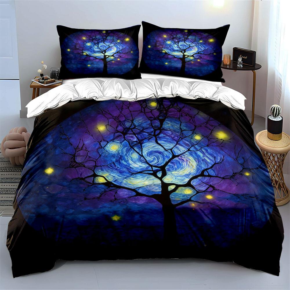 Starry Night Tree Decor Set Soft Comfortable Duvet Cover Bedding Set Included 1*Duvet Cover & 2*Pillowcases, Gift