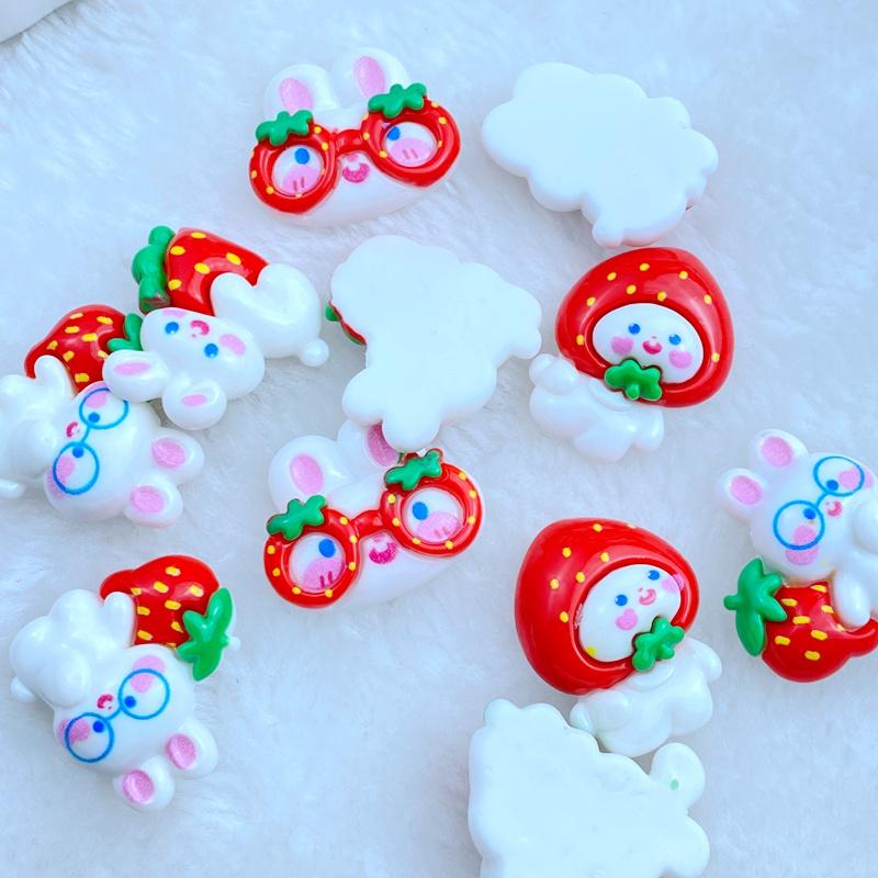 10Pcs New Cute Resin Mixed Strawberry Rabbit Series Flat Back Fit Phone Deco Parts Embellishments For Hair Bows Accessories